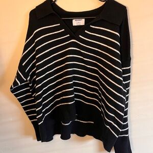 Striped, Slight High-Low Longsleeve w/ Soft Collar